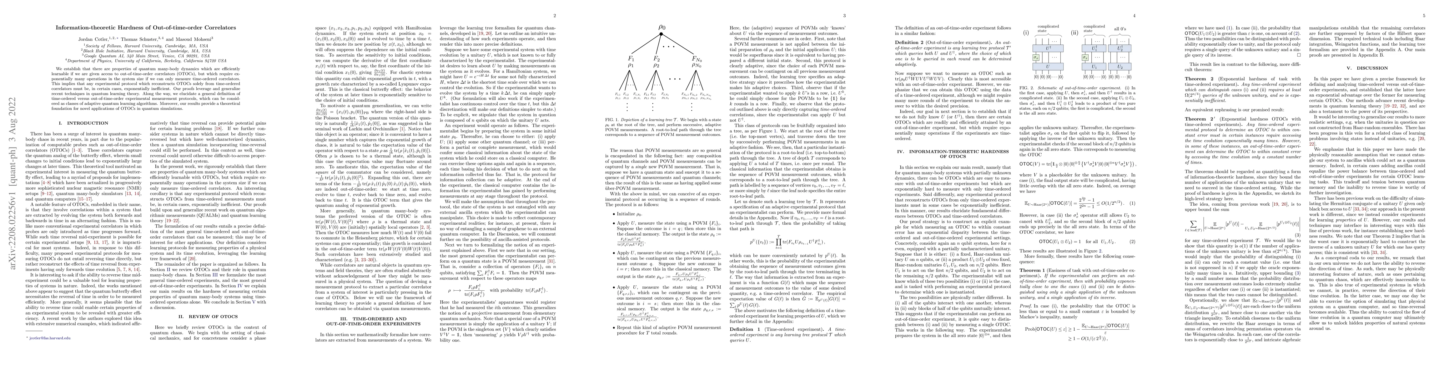 Thumbnail for Information-theoretic Hardness of Out-of-time-order Correlators