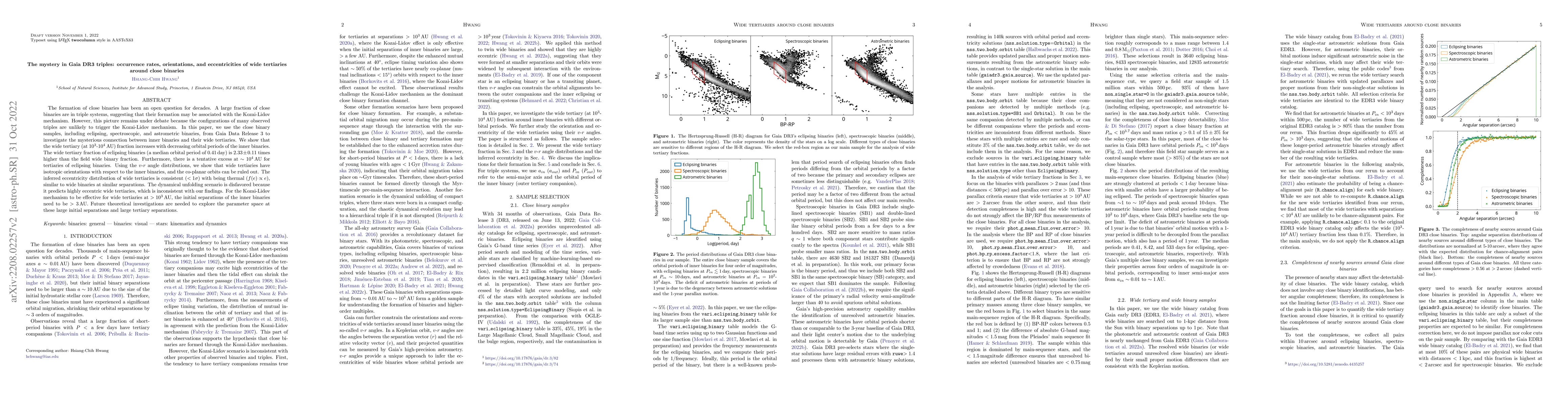 Thumbnail for The mystery in Gaia DR3 triples: occurrence rates, orientations, and
  eccentricities of wide tertiaries around close binaries