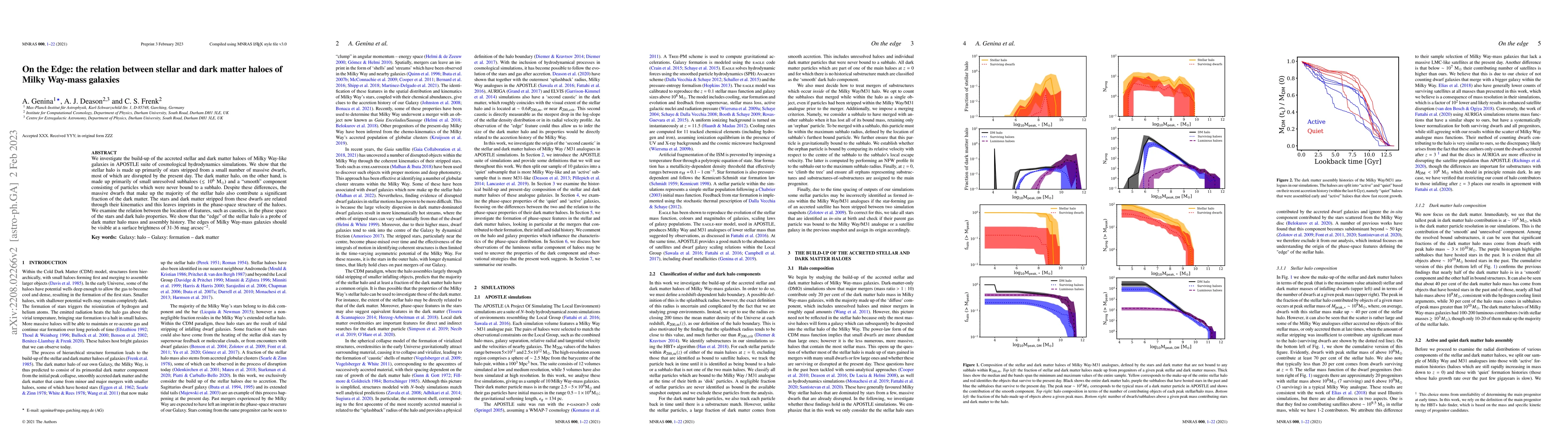 Thumbnail for On the Edge: the relation between stellar and dark matter haloes of
  Milky Way-mass galaxies