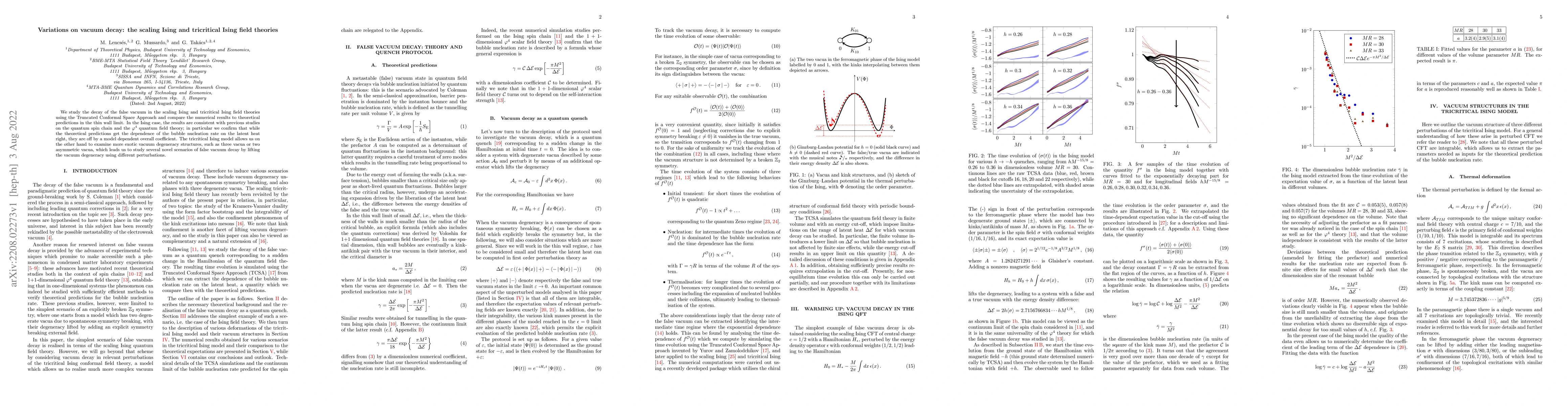 Thumbnail for Variations on vacuum decay: the scaling Ising and tricritical Ising
  field theories