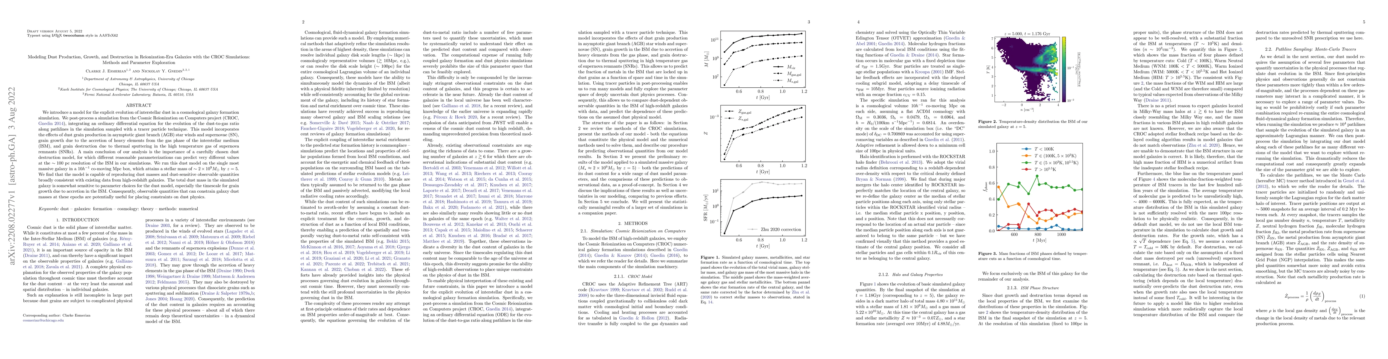Thumbnail for Modeling Dust Production, Growth, and Destruction in Reionization-Era
  Galaxies with the CROC Simulations: Methods and Parameter Exploration