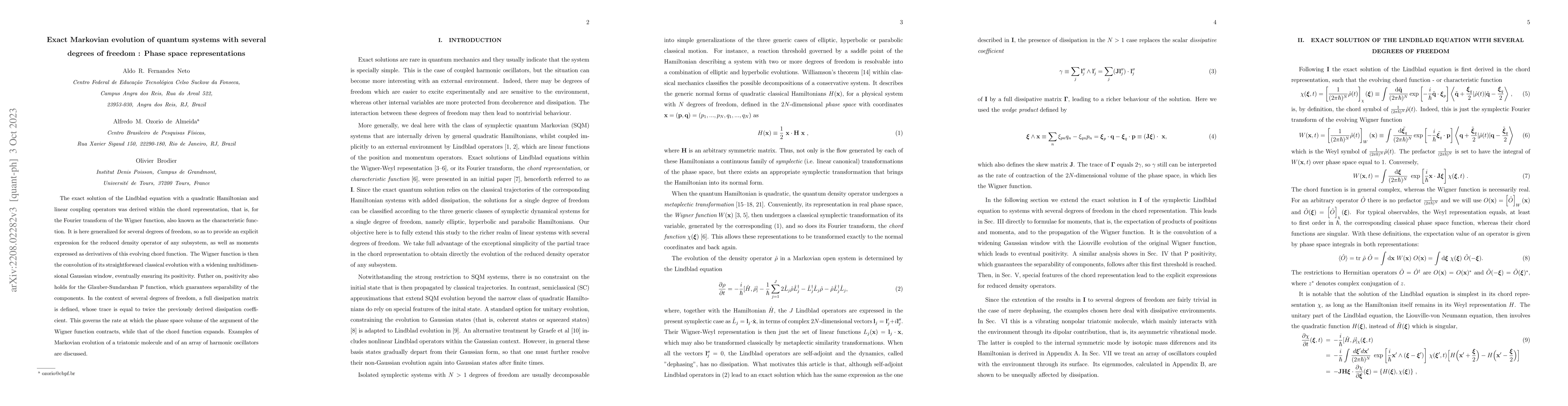 Thumbnail for Exact Markovian evolution of quantum systems with several degrees of
  freedom : Phase space representations