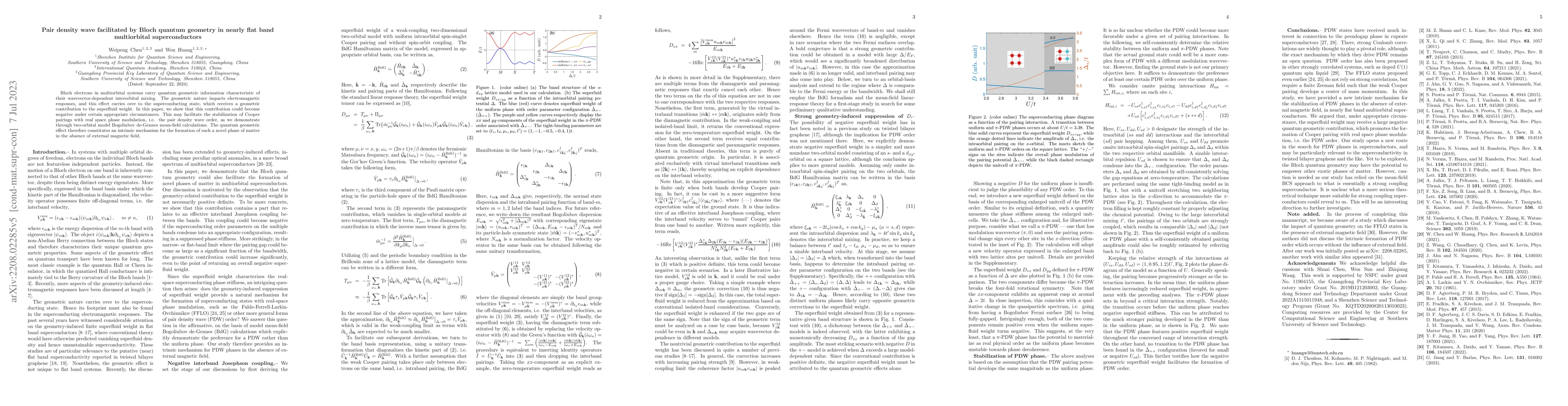 Thumbnail for Pair density wave facilitated by Bloch quantum geometry in nearly flat
  band multiorbital superconductors