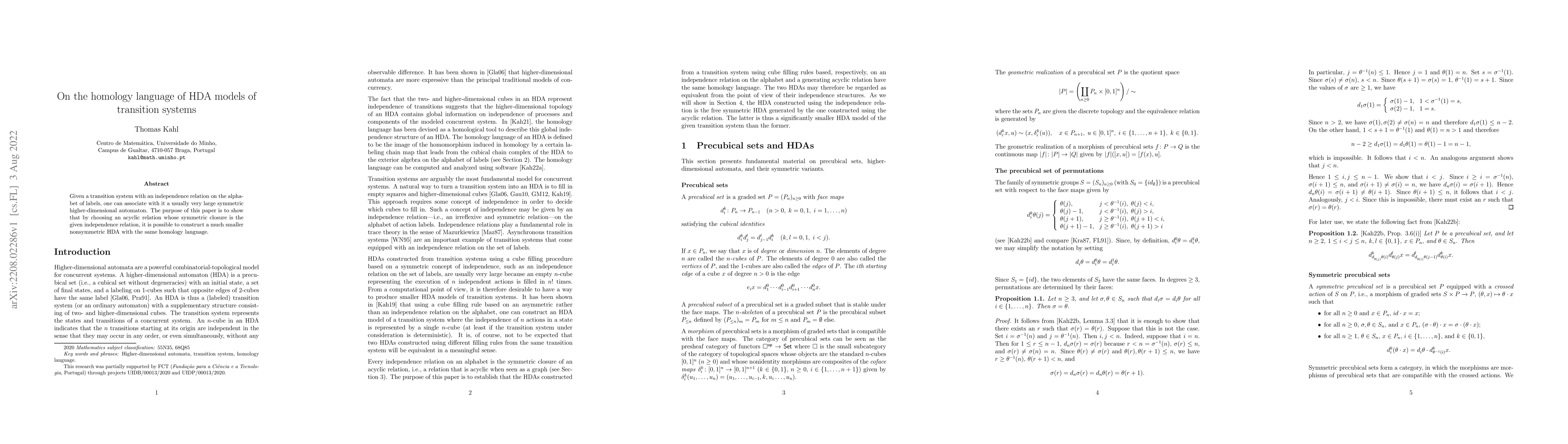Thumbnail for On the homology language of HDA models of transition systems