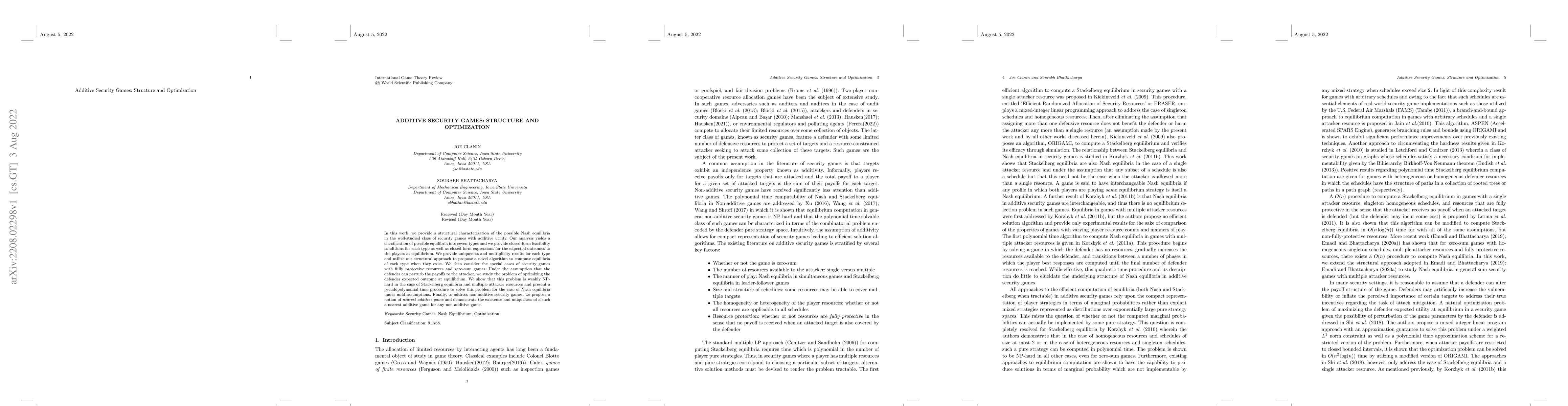Thumbnail for Additive Security Games: Structure and Optimization