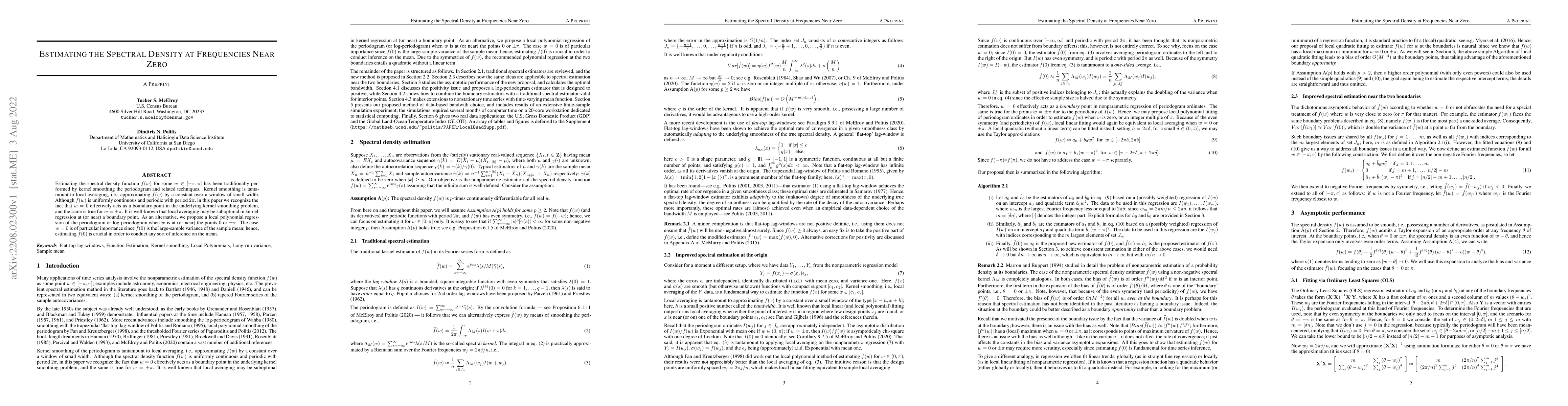 Thumbnail for Estimating the Spectral Density at Frequencies Near Zero