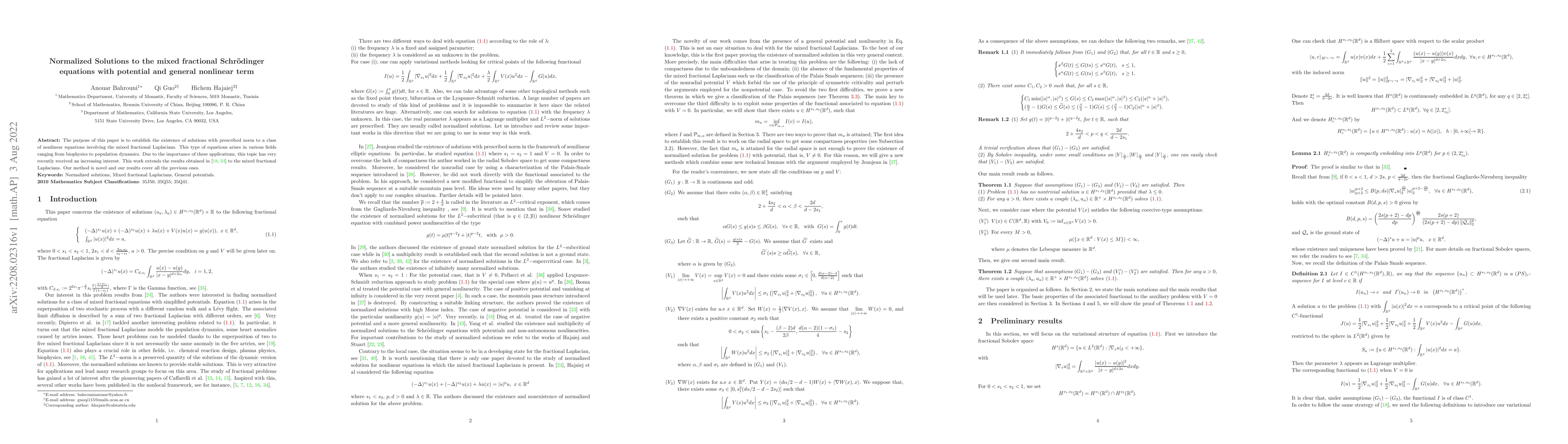 Thumbnail for Normalized Solutions to the mixed fractional Schrodinger equations with
  potential and general nonlinear term