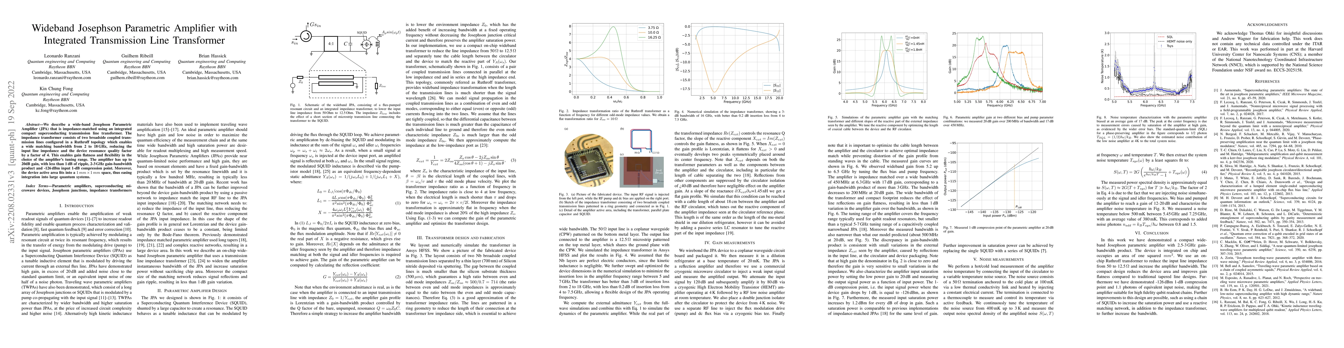 Thumbnail for Wideband Josephson Parametric Amplifier with Integrated Transmission
  Line Transformer