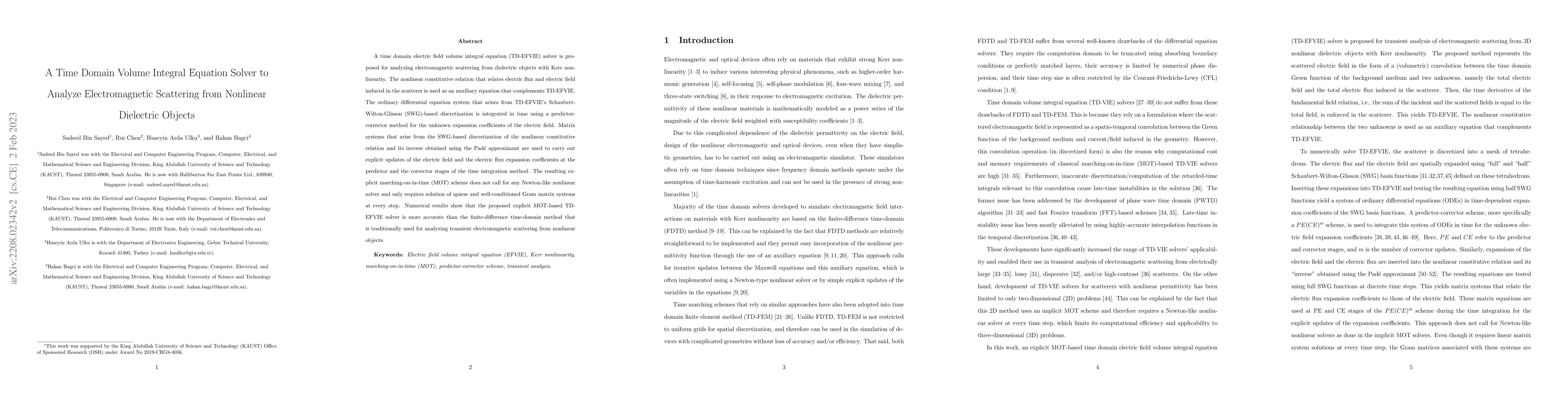 Thumbnail for A Time Domain Volume Integral Equation Solver to Analyze Electromagnetic
  Scattering from Nonlinear Dielectric Objects