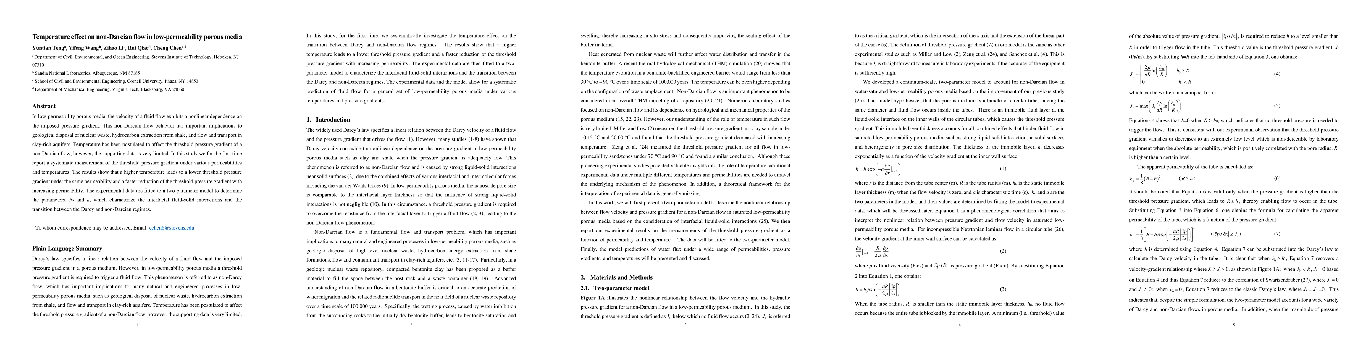 Thumbnail for Temperature effect on non-Darcian flow in low-permeability porous media