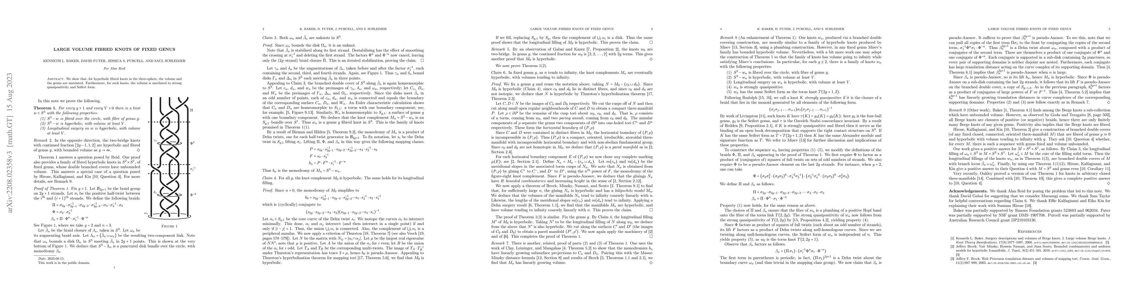 Thumbnail for Large volume fibred knots of fixed genus
