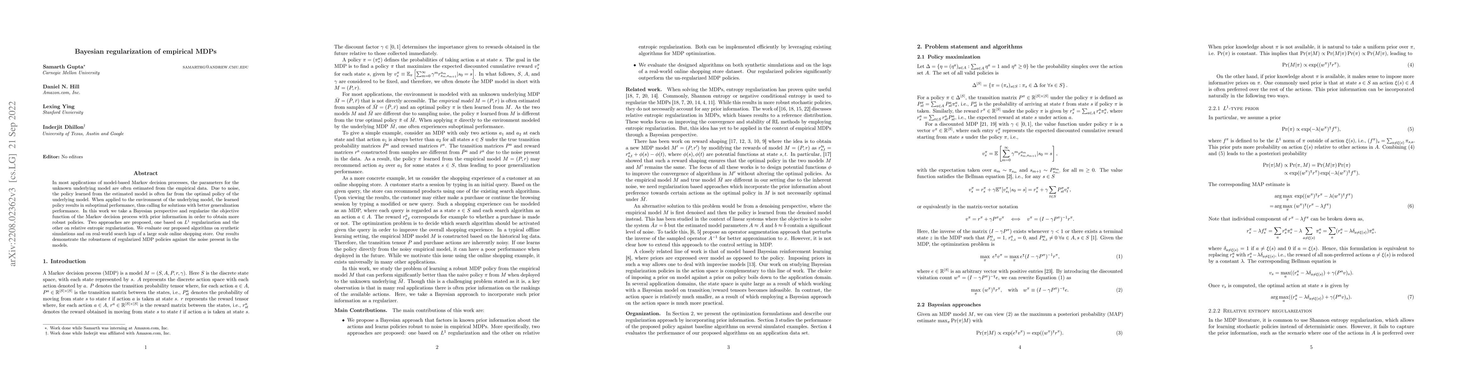 Thumbnail for Bayesian regularization of empirical MDPs