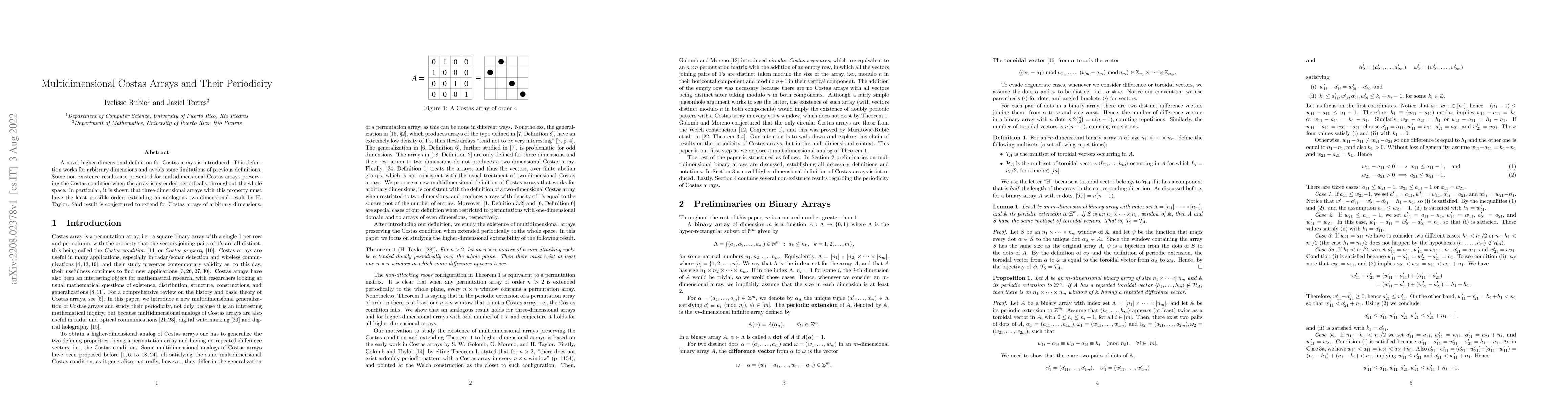 Thumbnail for Multidimensional Costas Arrays and Their Periodicity