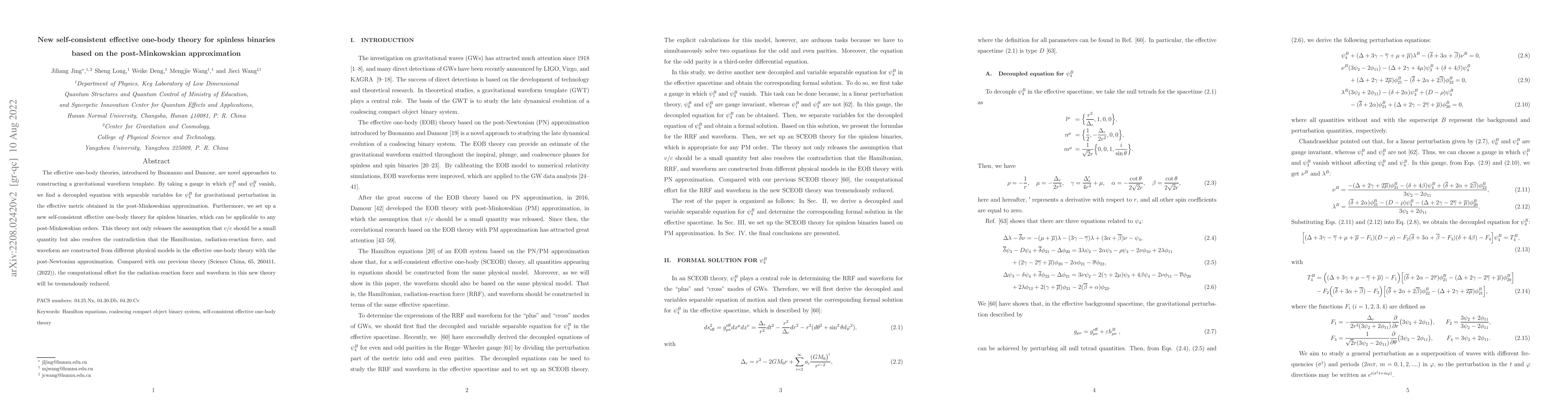 Thumbnail for New self-consistent effective one-body theory for spinless binaries
  based on the post-Minkowskian approximation