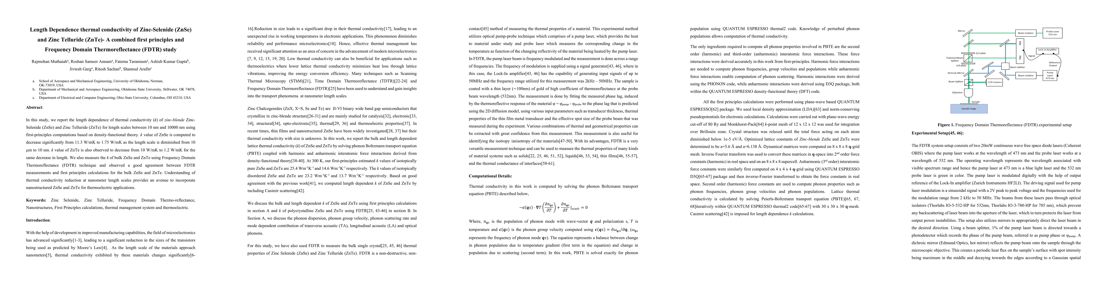 Thumbnail for Length Dependence thermal conductivity of Zinc-Selenide (ZnSe) and Zinc
  Telluride (ZnTe)- A combined first principles and Frequency Domain
  Thermoreflectance (FDTR) study