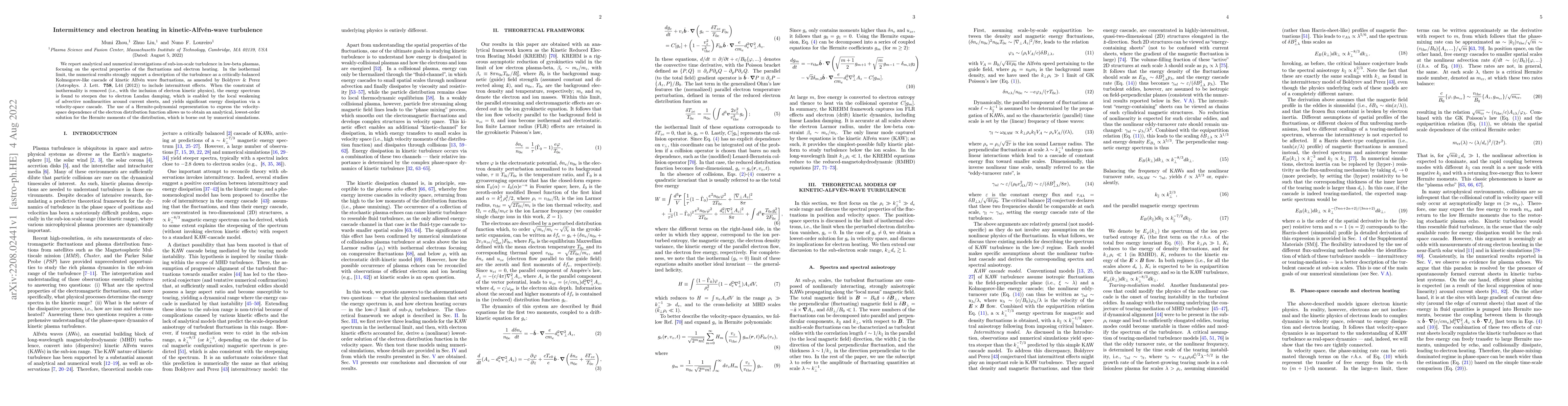 Thumbnail for Intermittency and electron heating in kinetic-Alfv\'en-wave turbulence