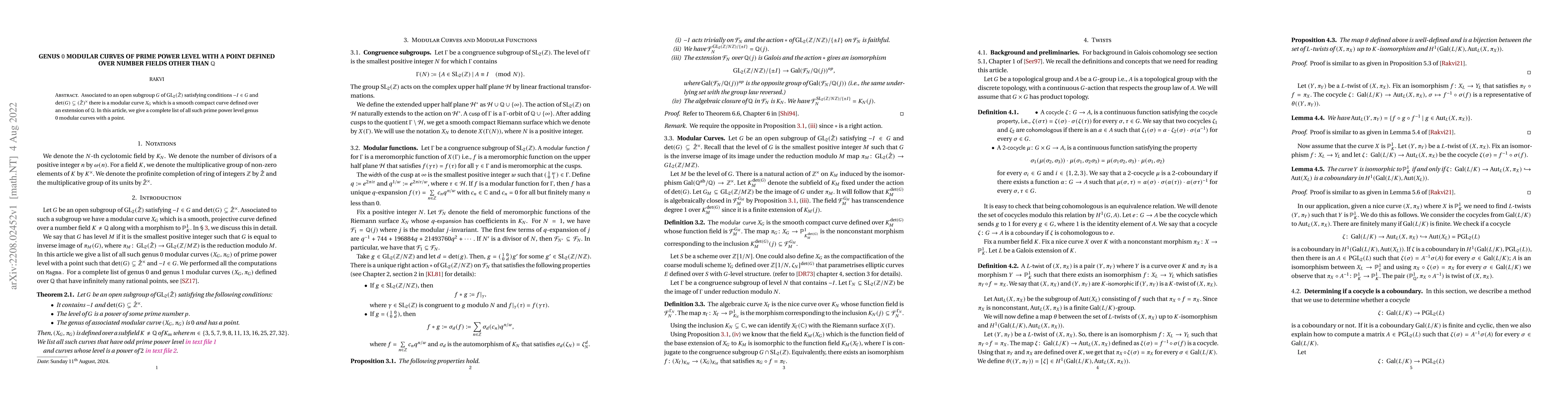 Thumbnail for Genus $0$ Modular curves of prime power level with a point defined over
  number fields other than $\Q$
