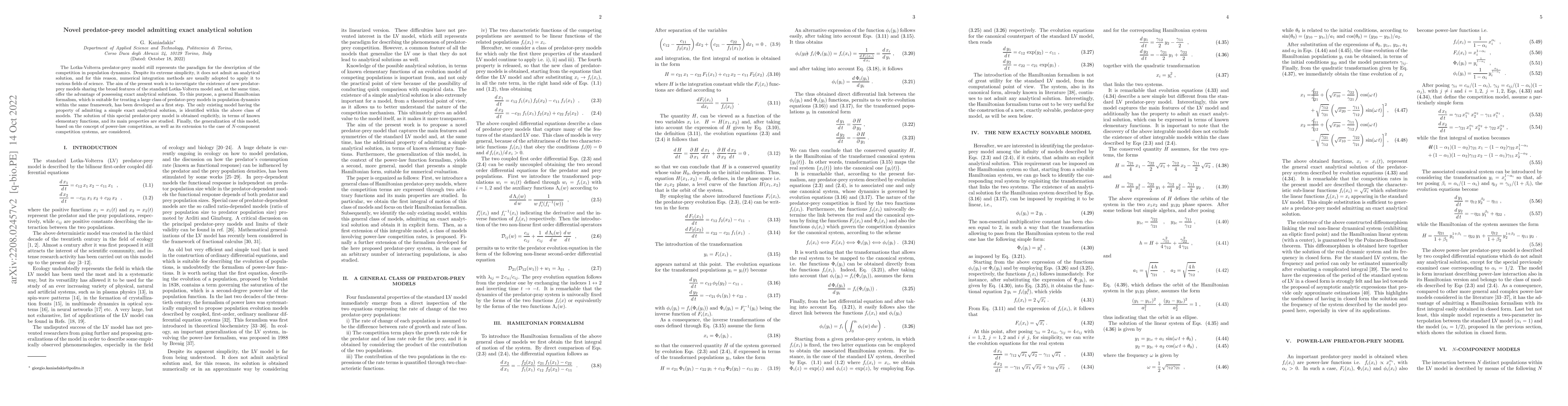 Thumbnail for Novel predator-prey model admitting exact analytical solution