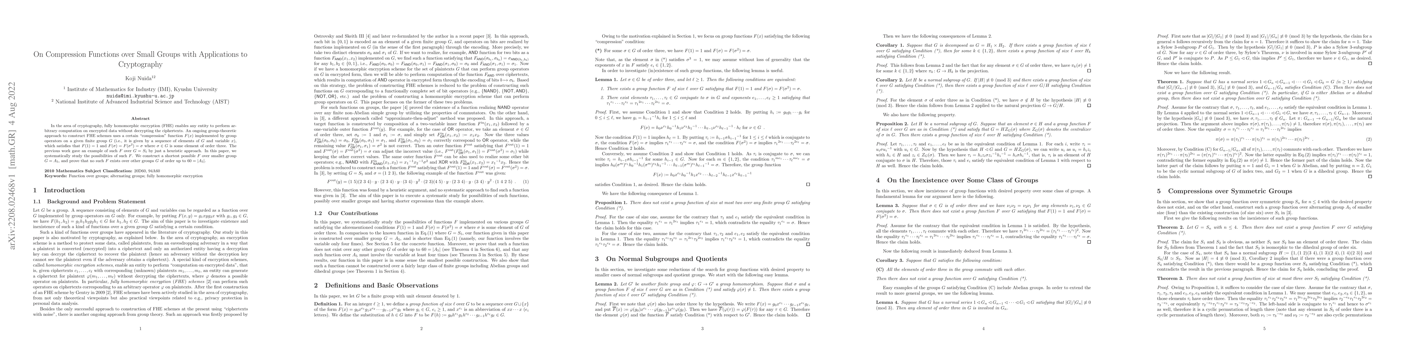 Thumbnail for On Compression Functions over Small Groups with Applications to
  Cryptography