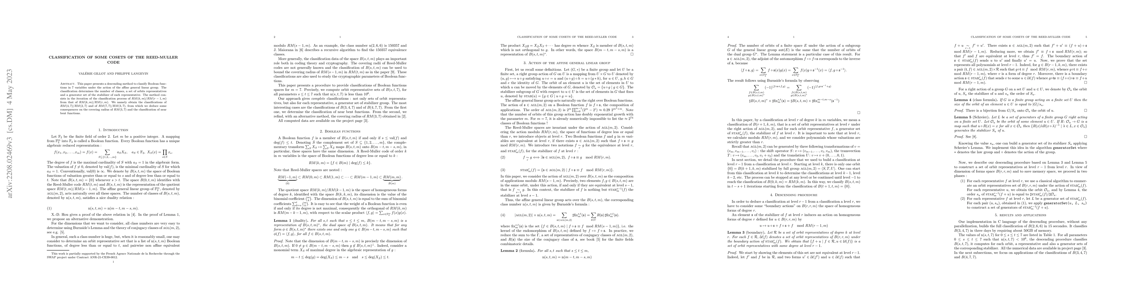 Thumbnail for Classification of some cosets of Reed-Muller codes