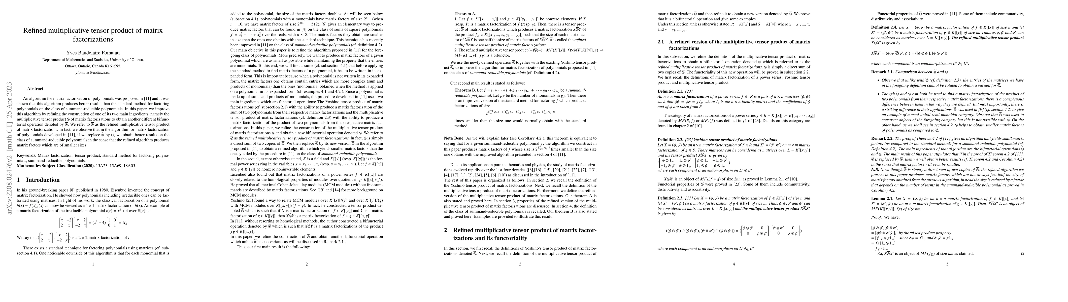 Thumbnail for Refined multiplicative tensor product of matrix factorizations