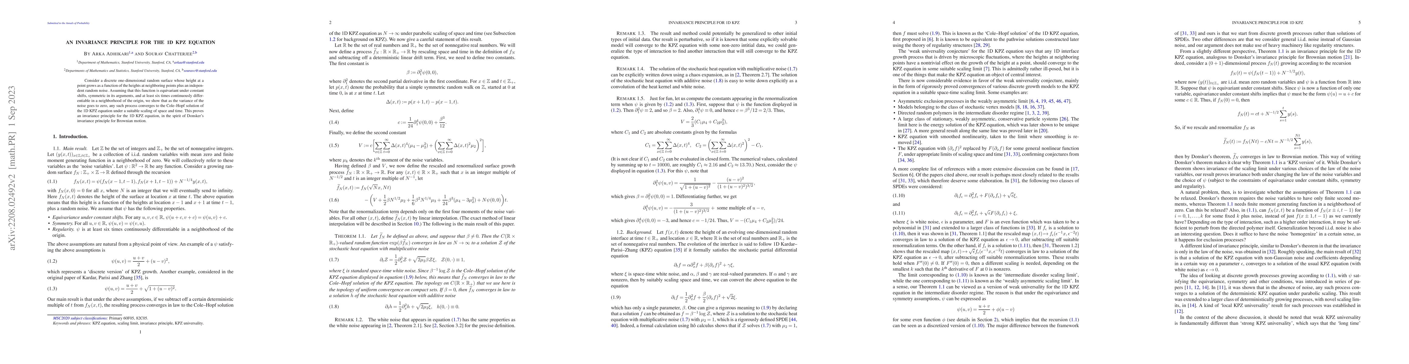Thumbnail for An invariance principle for the 1D KPZ equation