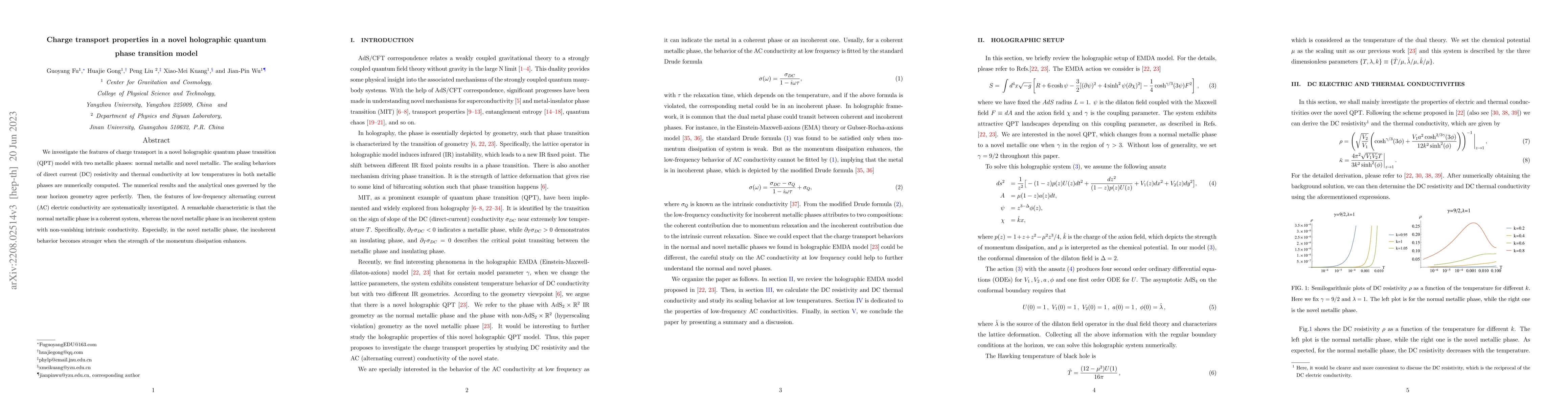 Thumbnail for Charge transport properties in a novel holographic quantum phase
  transition model
