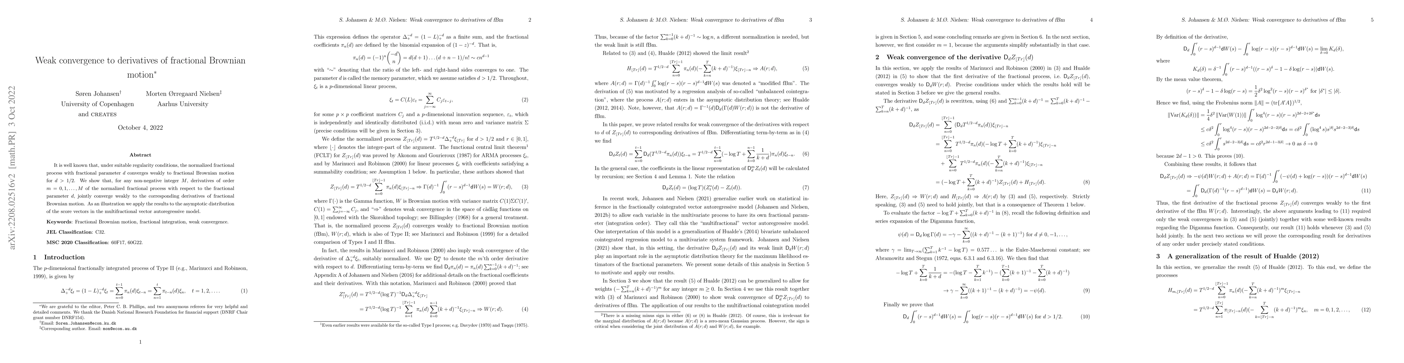 Thumbnail for Weak convergence to derivatives of fractional Brownian motion