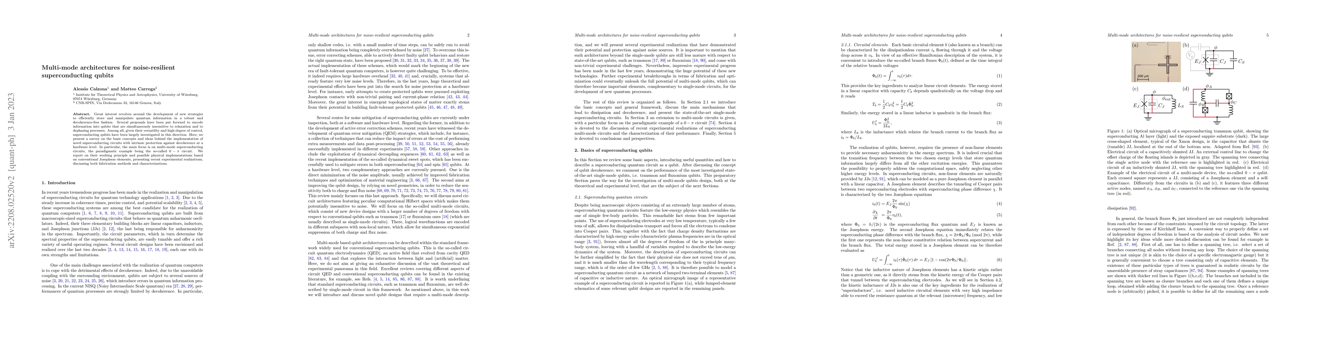 Thumbnail for Multi-mode architectures for noise-resilient superconducting qubits