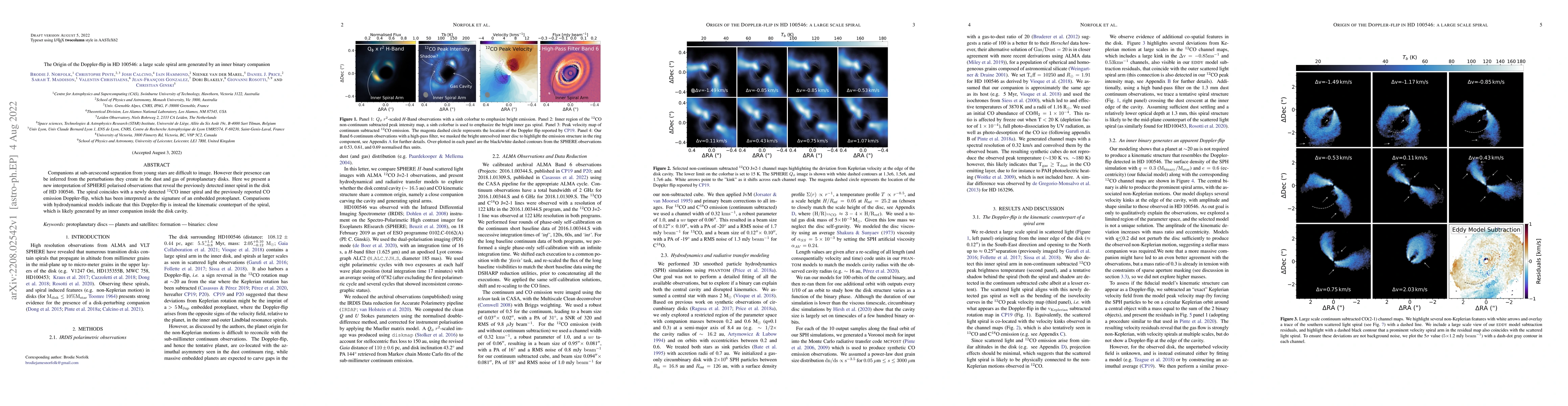 Thumbnail for The Origin of the Doppler-flip in HD 100546: a large scale spiral arm
  generated by an inner binary companion