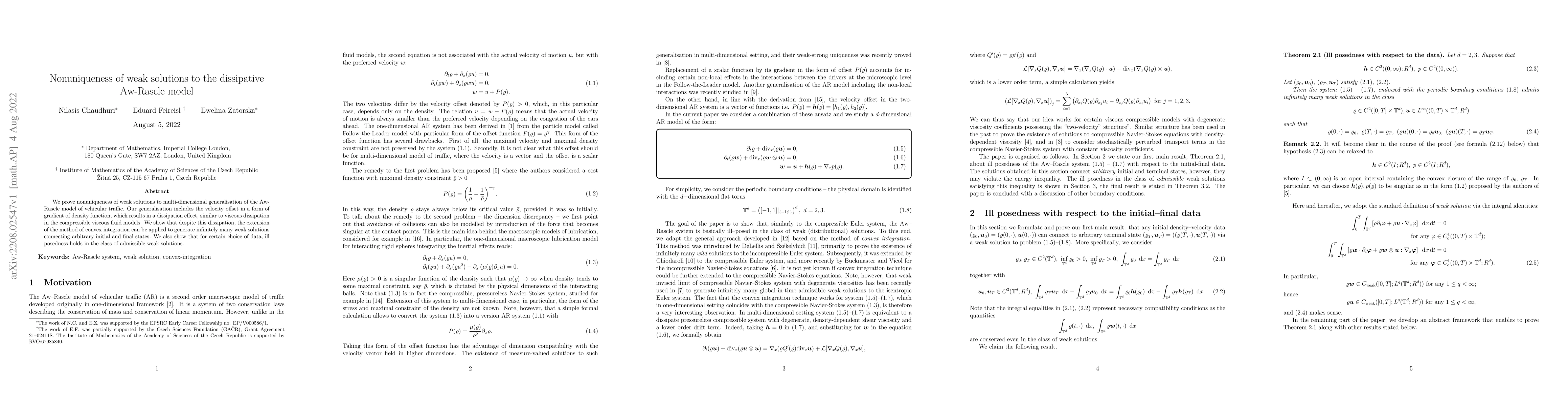 Thumbnail for Nonuniqueness of weak solutions to the dissipative Aw-Rascle model