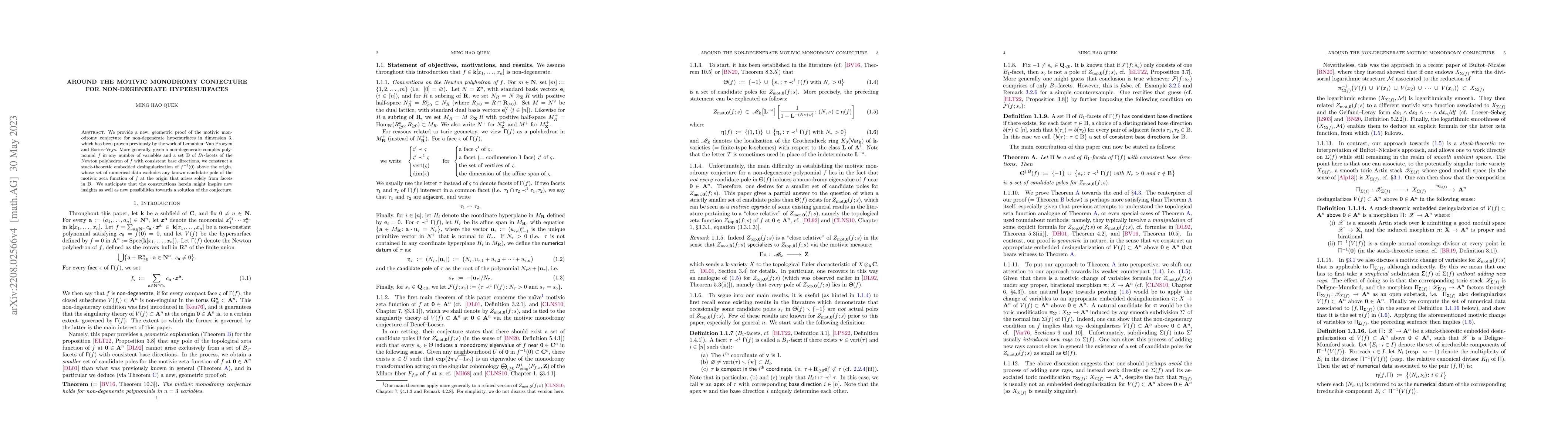 Thumbnail for Around the motivic monodromy conjecture for non-degenerate hypersurfaces