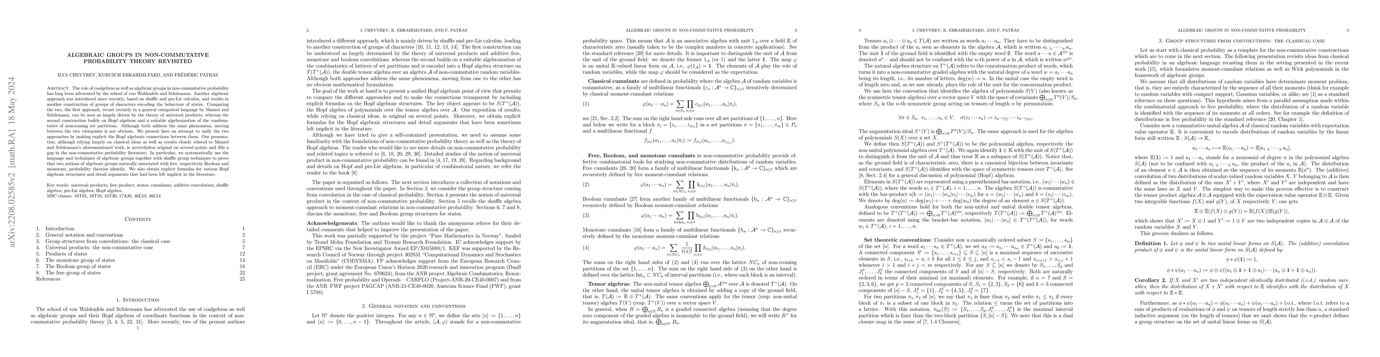 Thumbnail for Algebraic groups in non-commutative probability theory revisited