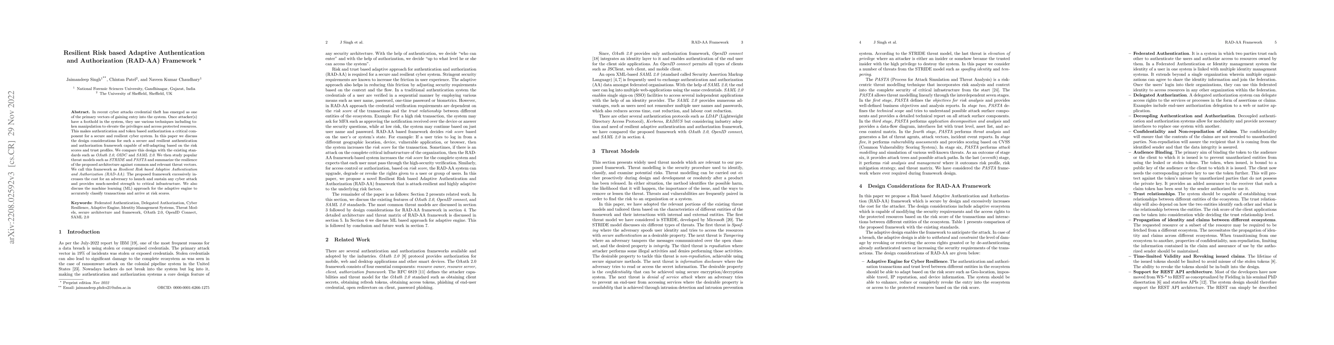 Thumbnail for Resilient Risk based Adaptive Authentication and Authorization (RAD-AA)
  Framework