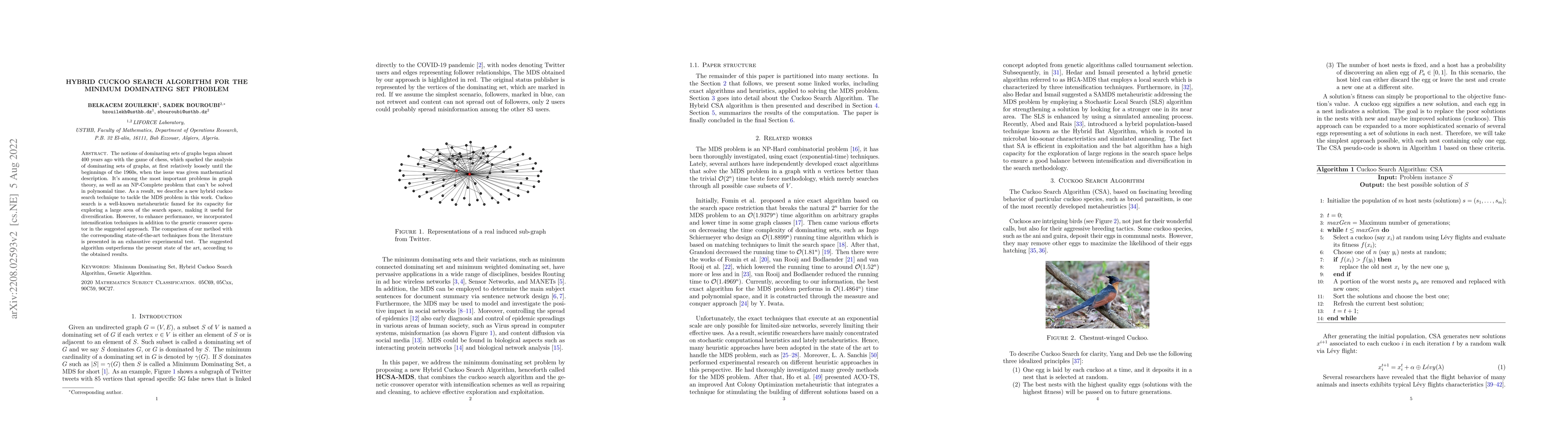 Thumbnail for Hybrid cuckoo search algorithm for the minimum dominating set problem