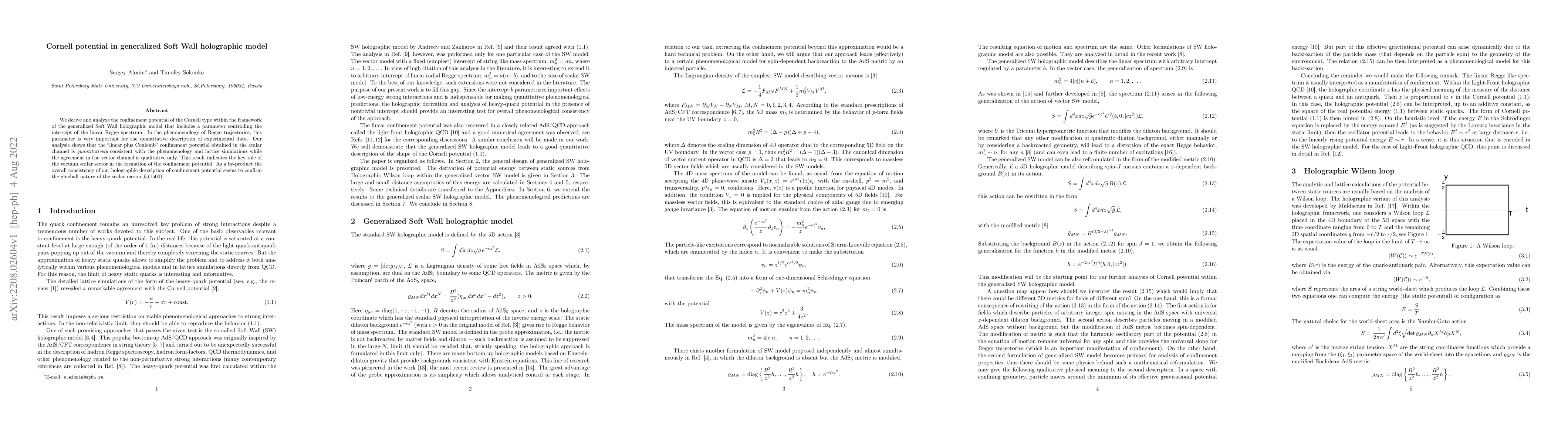 Thumbnail for Cornell potential in generalized Soft Wall holographic model