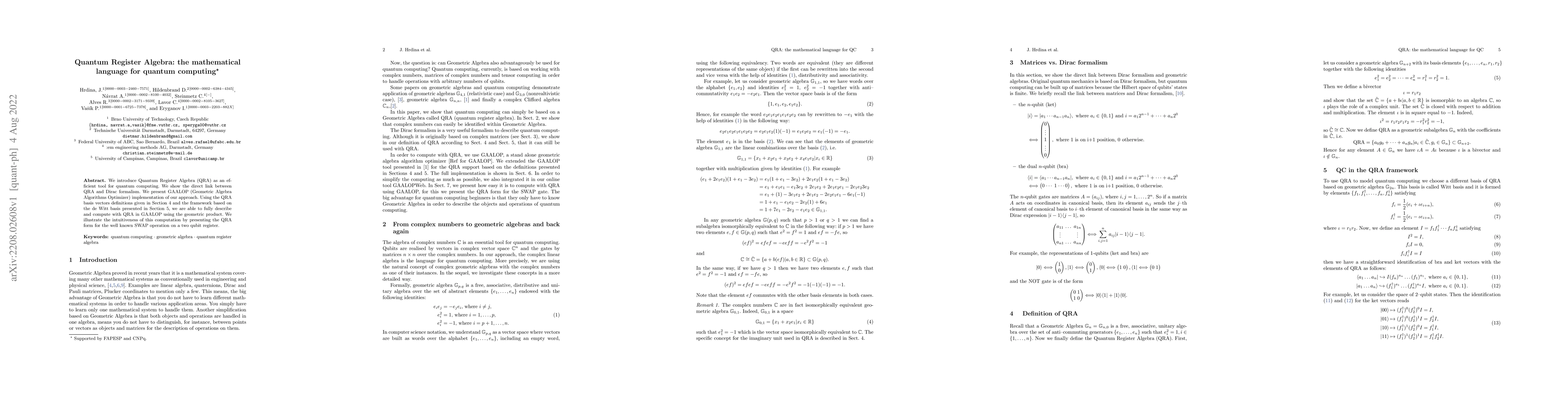 Thumbnail for Quantum Register Algebra: the mathematical language for quantum
  computing