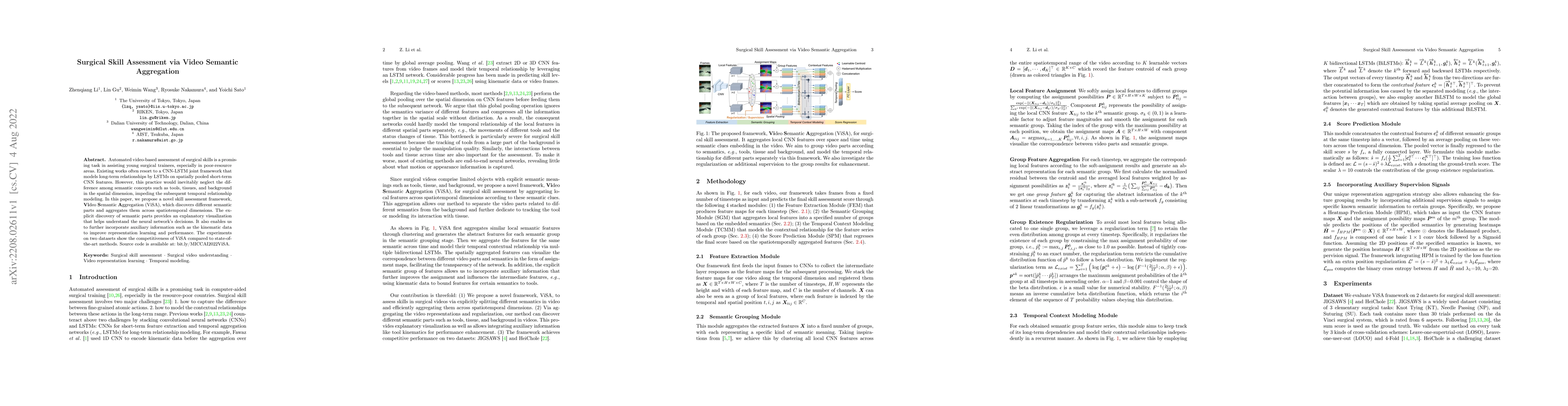 Thumbnail for Surgical Skill Assessment via Video Semantic Aggregation