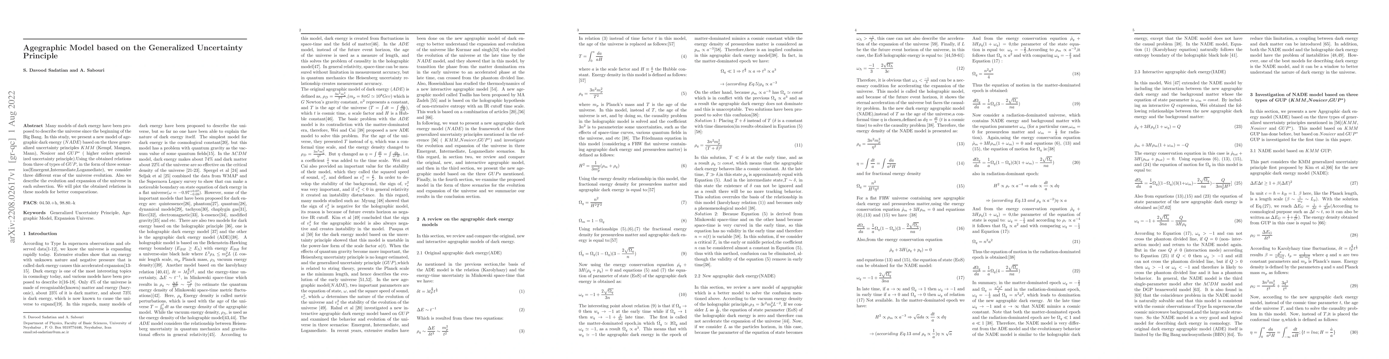 Thumbnail for Agegraphic Model based on the Generalized Uncertainty Principle