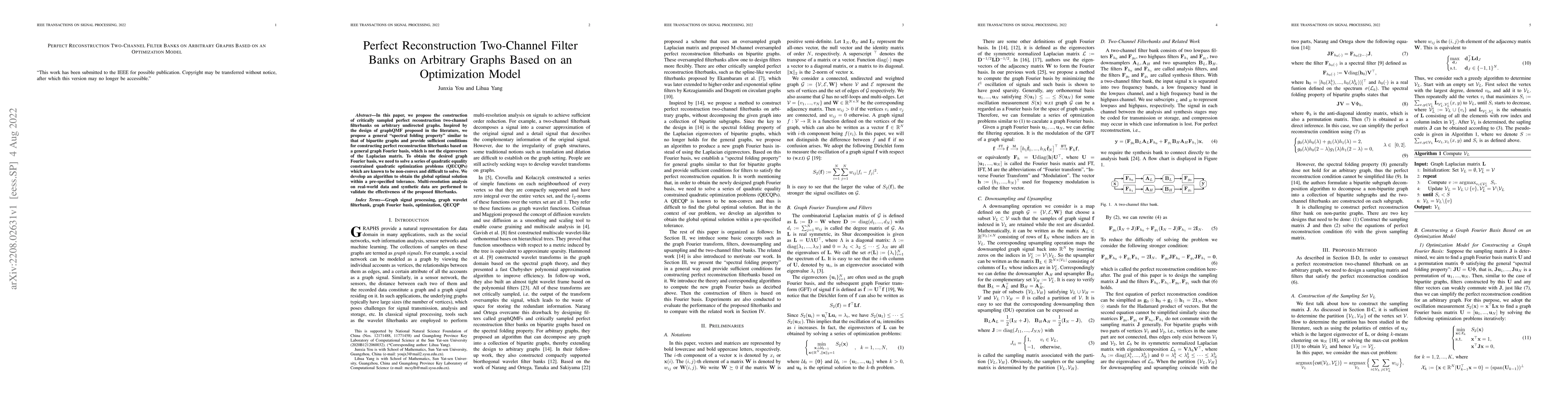 Thumbnail for Perfect Reconstruction Two-Channel Filter Banks on Arbitrary Graphs
  Based on an Optimization Model