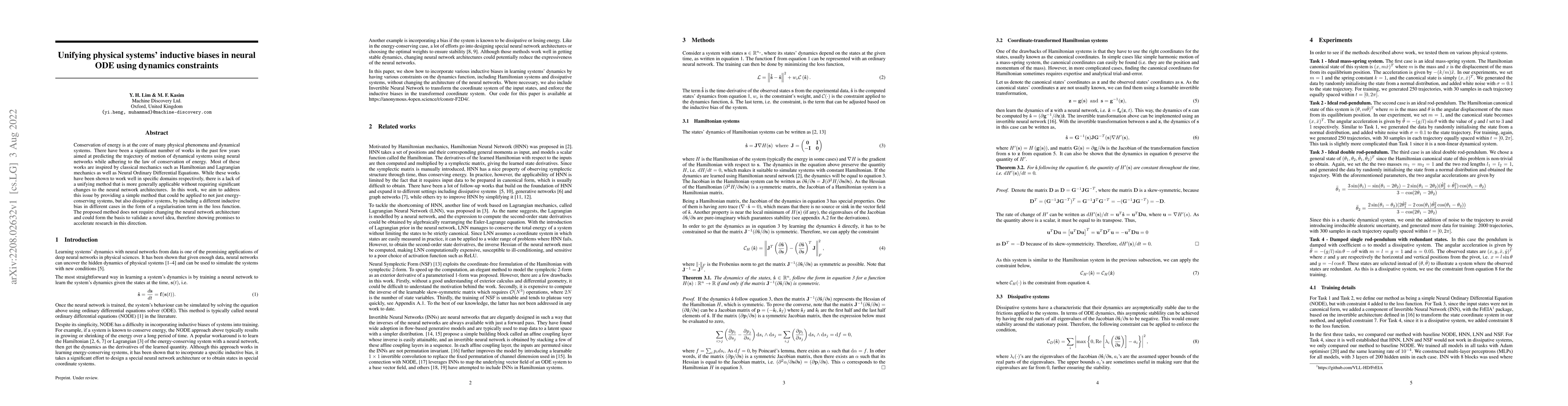 Thumbnail for Unifying physical systems' inductive biases in neural ODE using dynamics
  constraints