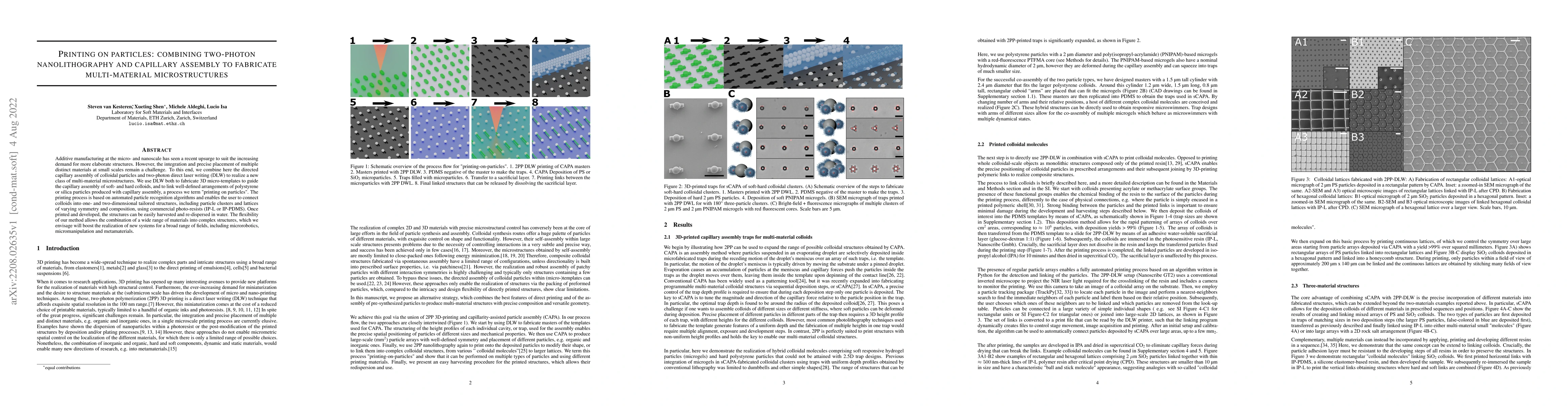 Thumbnail for Printing on particles: combining two-photon nanolithography and
  capillary assembly to fabricate multi-material microstructures