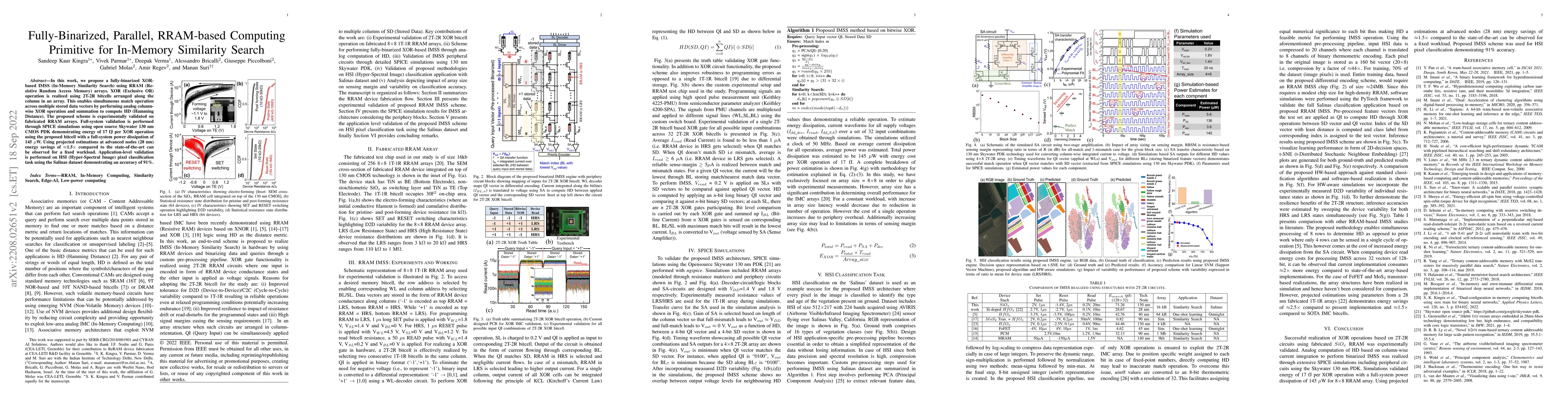 Thumbnail for Fully-Binarized, Parallel, RRAM-based Computing Primitive for In-Memory
  Similarity Search