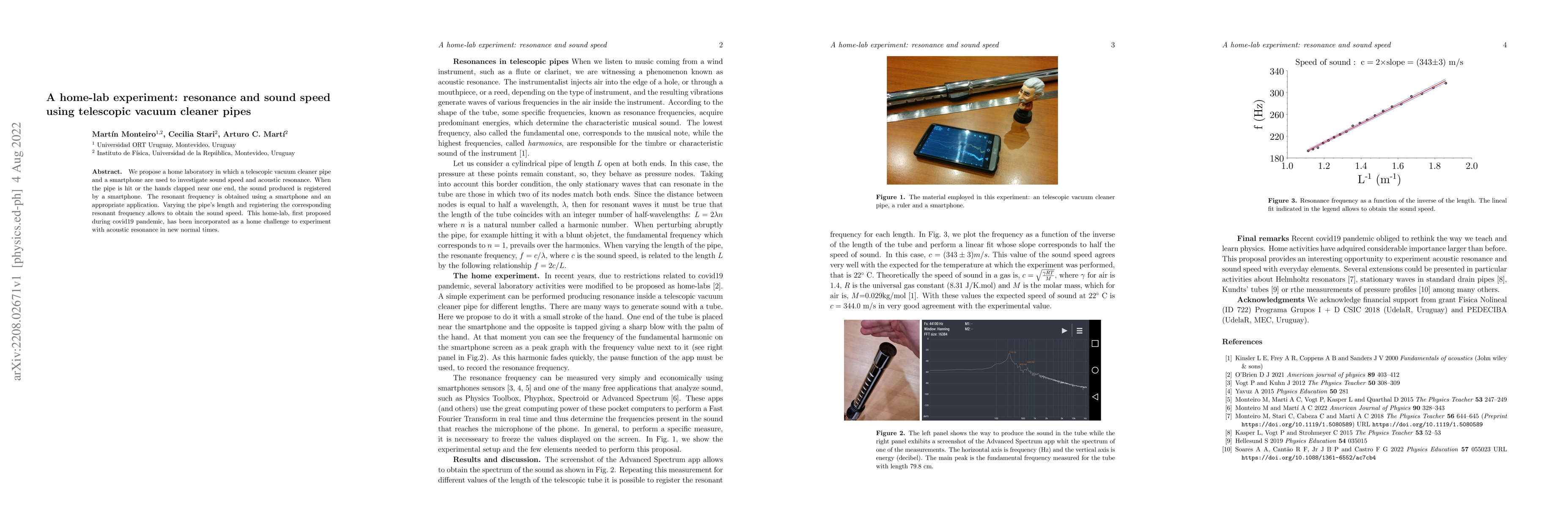 Thumbnail for A home-lab experiment: resonance and sound speed using telescopic vacuum
  cleaner pipes
