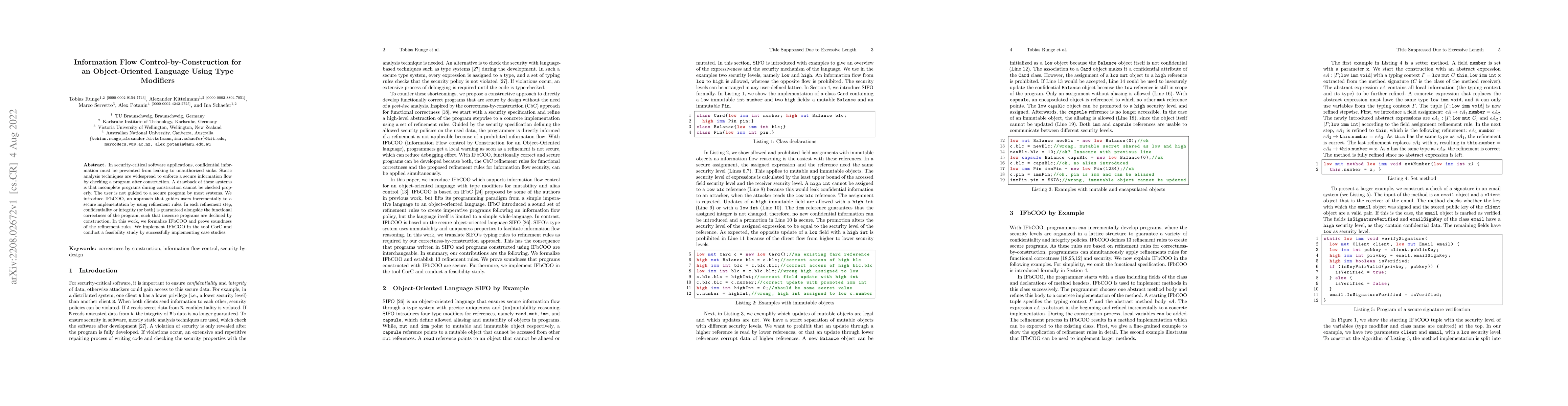 Thumbnail for Information Flow Control-by-Construction for an Object-Oriented Language
  Using Type Modifiers