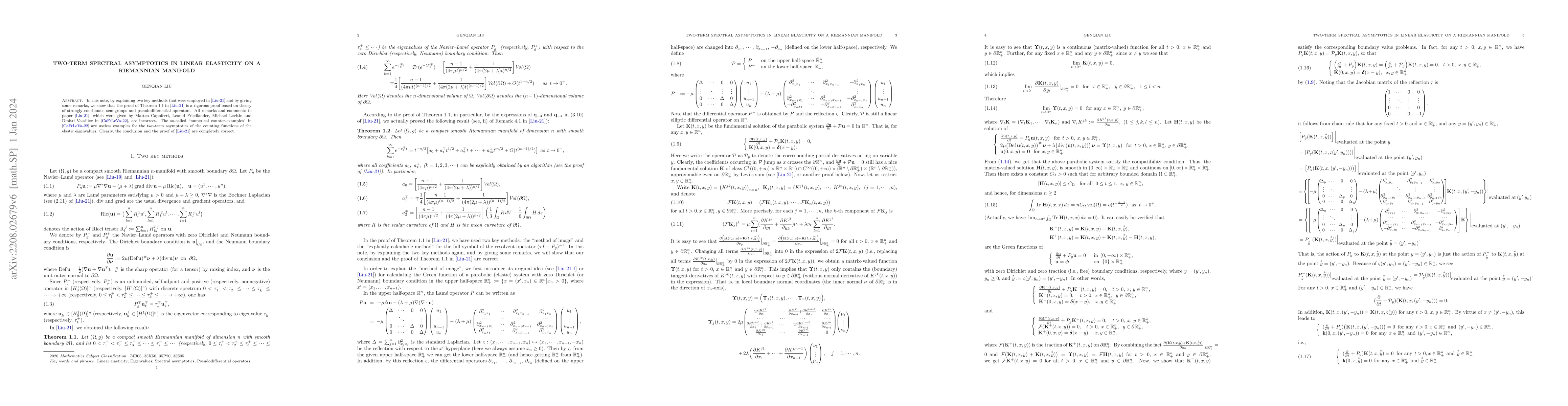 Thumbnail for Two-term spectral asymptotics in linear elasticity on a Riemannian
  manifold