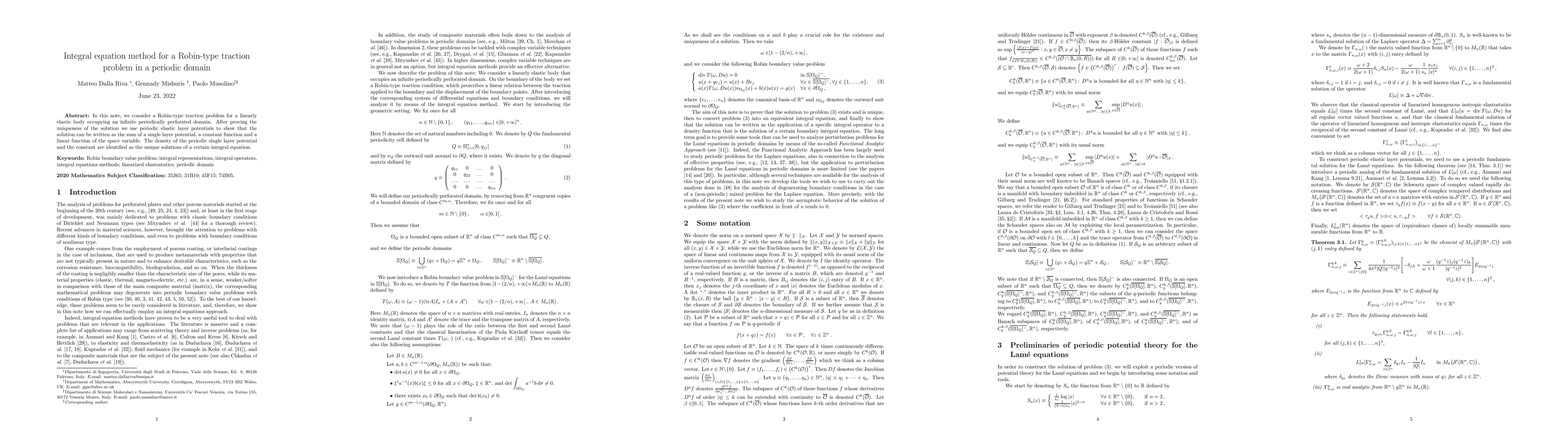 Thumbnail for Integral equation method for a Robin-type traction problem in a periodic
  domain