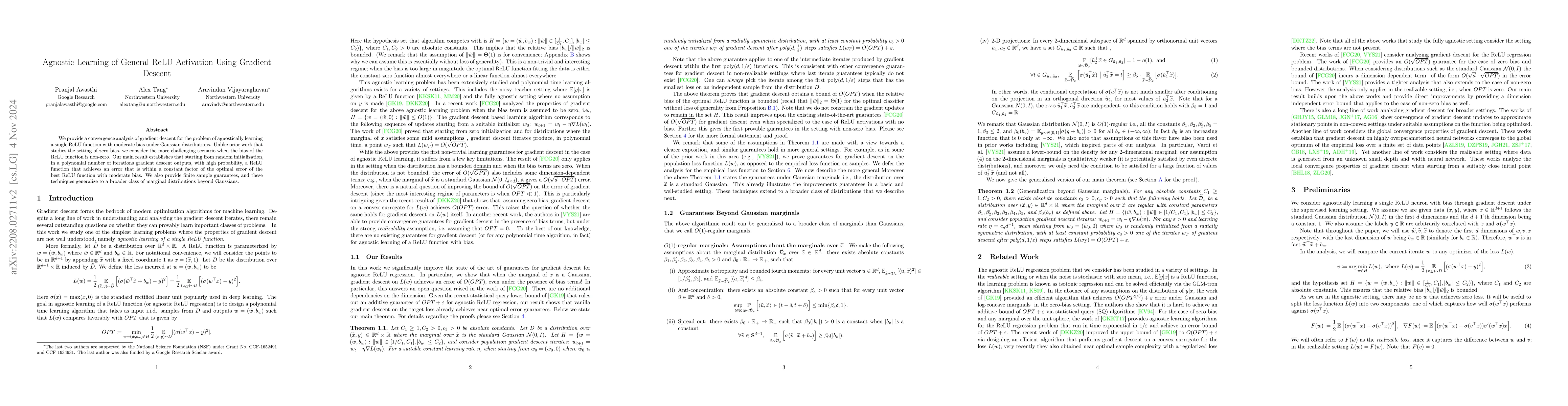 Thumbnail for Agnostic Learning of General ReLU Activation Using Gradient Descent