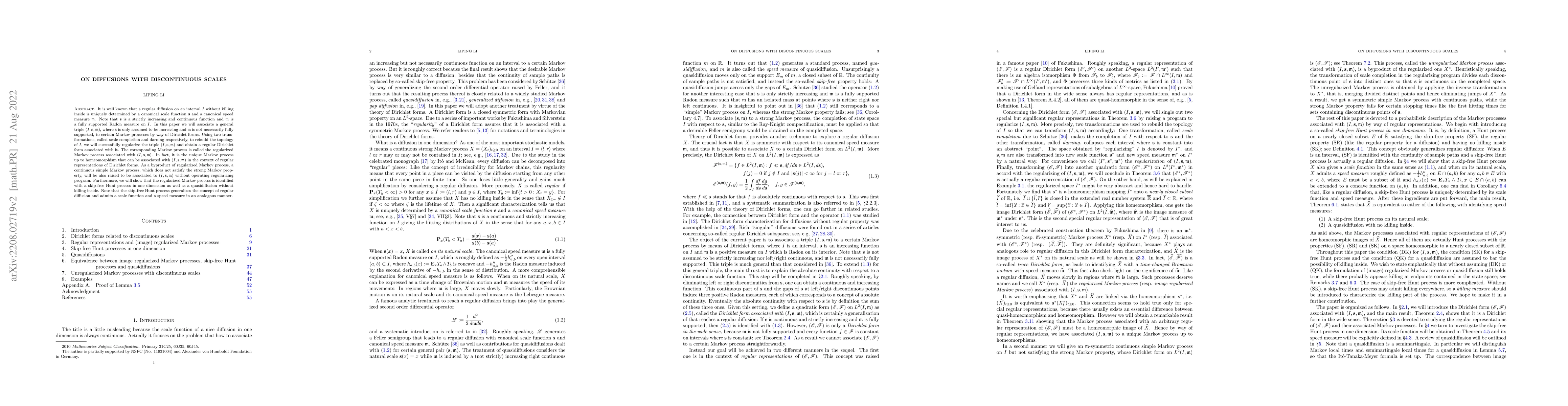 Thumbnail for On diffusions with discontinuous scales
