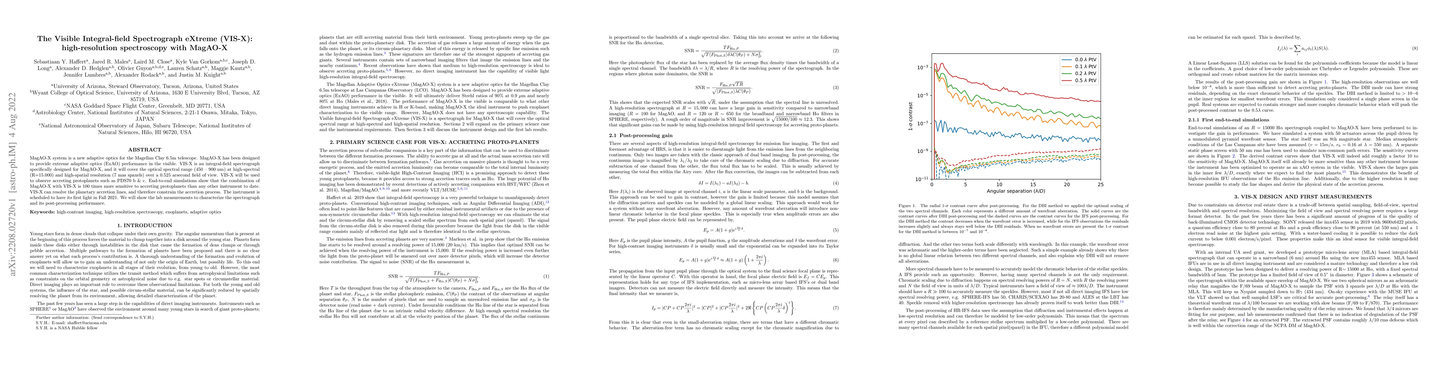 Thumbnail for The Visible Integral-field Spectrograph eXtreme (VIS-X): high-resolution
  spectroscopy with MagAO-X